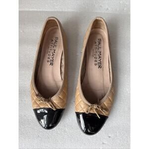 PAUL MAYER Womens Nude Tan Titou Cap Toe Block Heel Slip On Leather Flats 8.5B